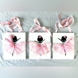 Set of 3 Ballerina Canvas Wall Art 8x10 Pink Tulle Ballet Girls Nursery Decor